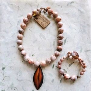 Artisan Gemstone Necklace & Bracelet Spiderweb Jasper Oxidized Copper